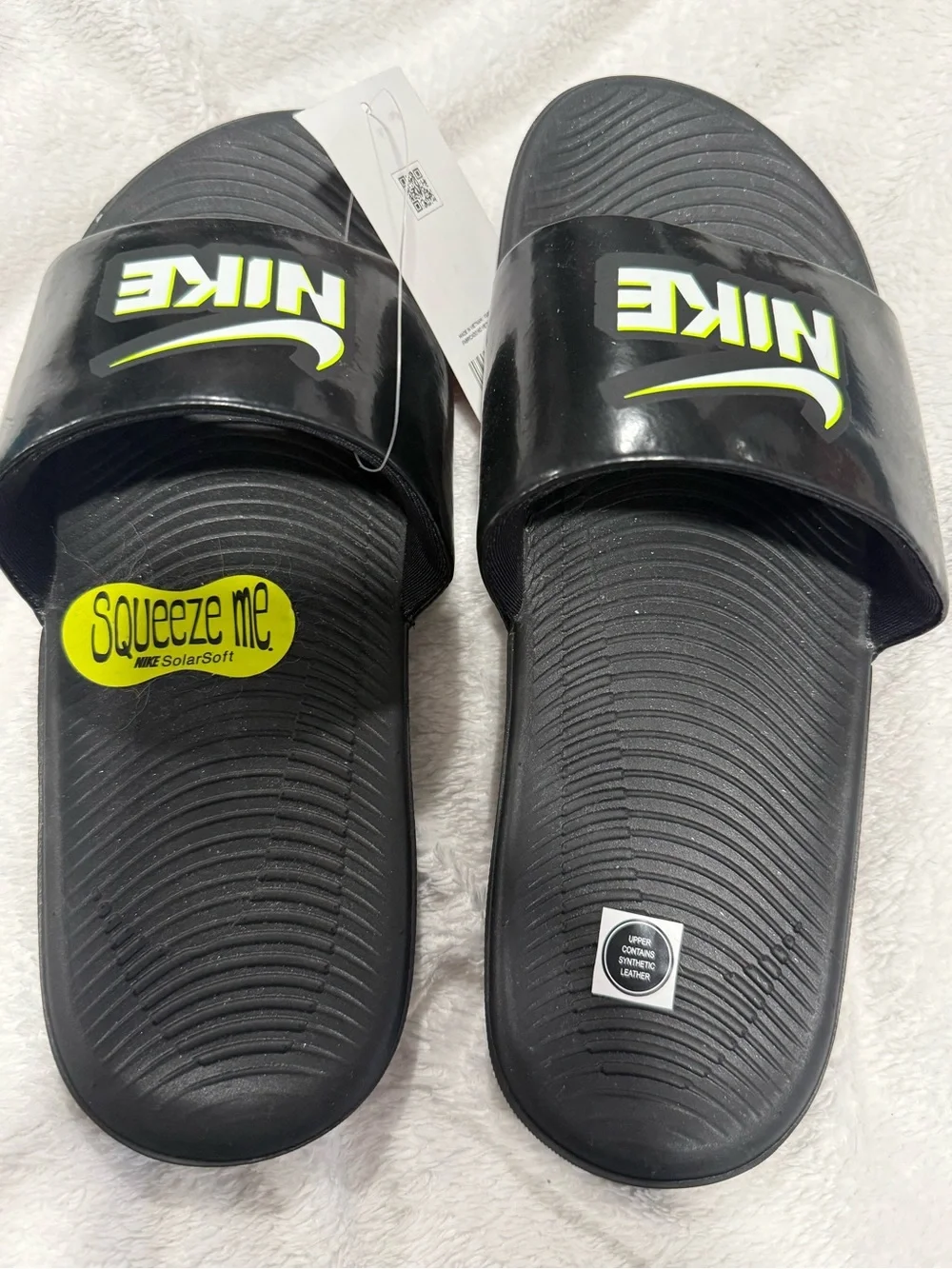 Nike Black Slides with Neon Yellow-Green Logo